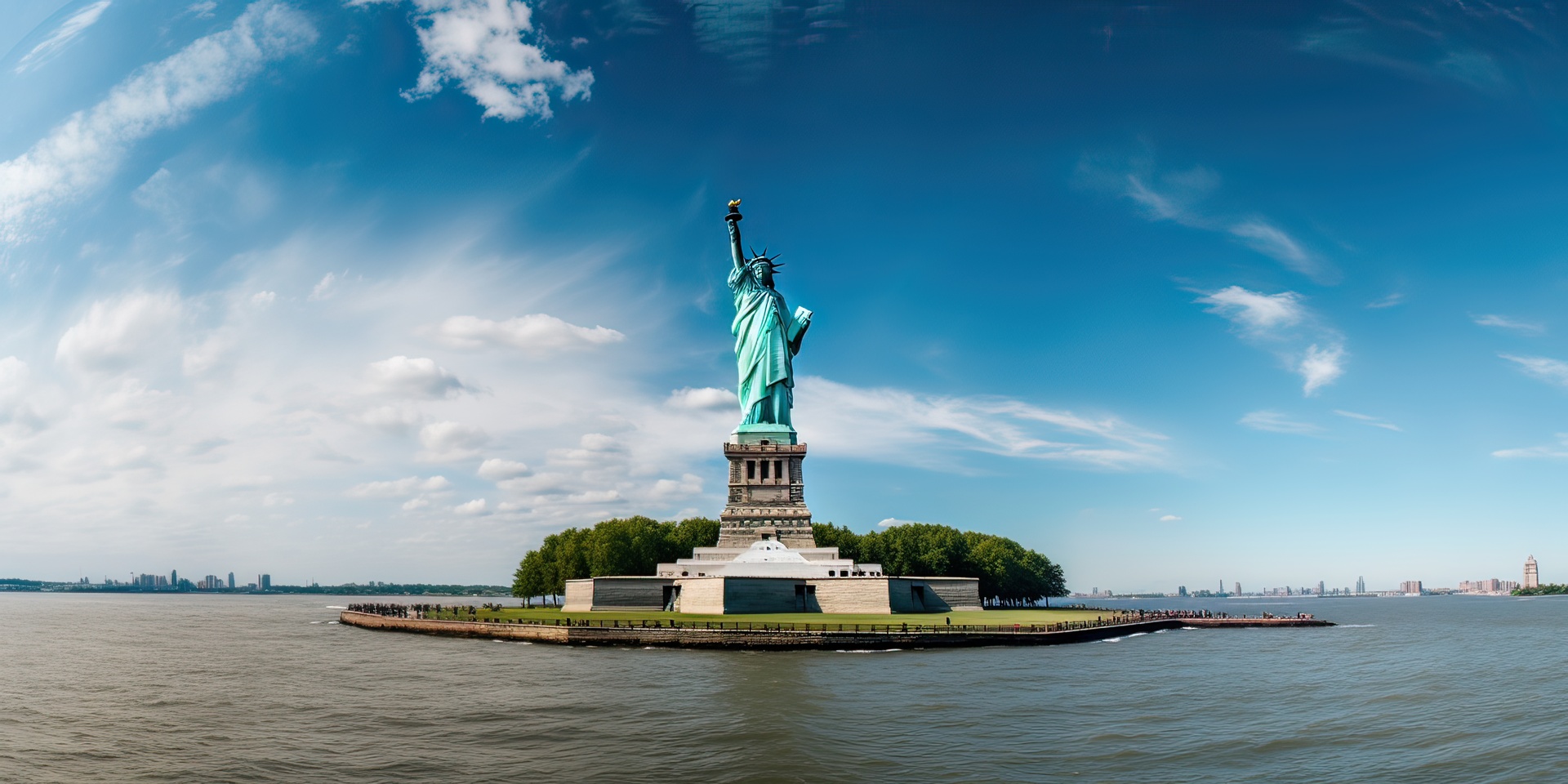 The Statue of Liberty with the New York City skyline