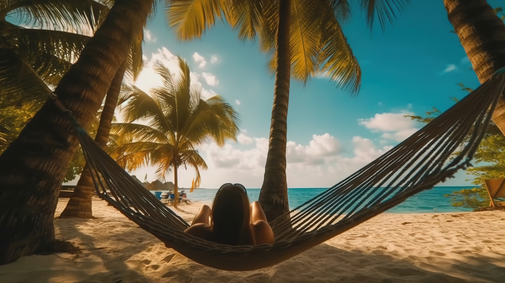 Palm-lined beach with a hammock in Barbados