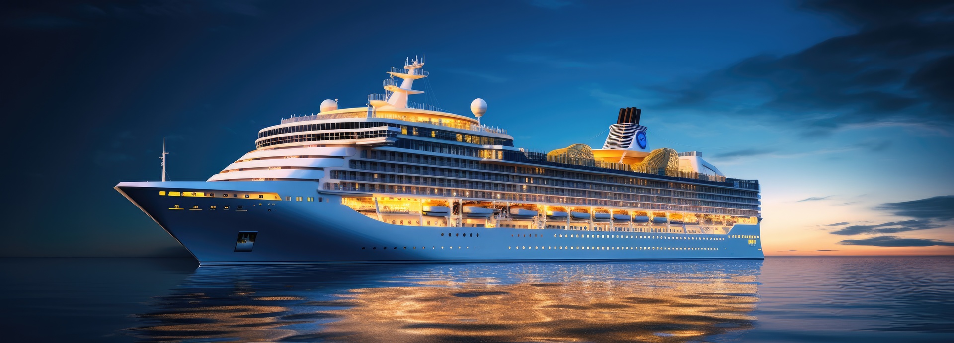 A large family-friendly cruise ship with pools and decks
