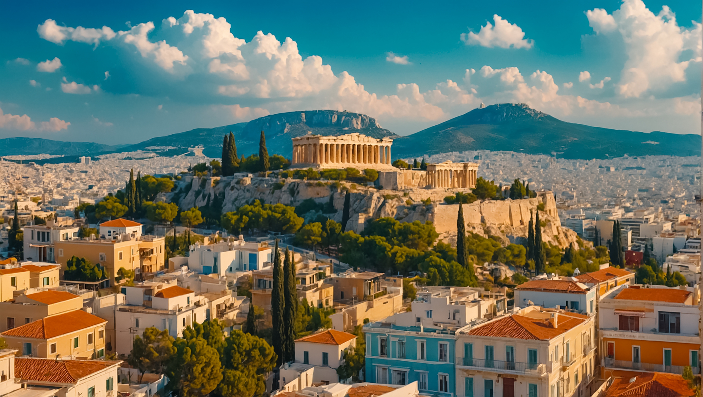 The Acropolis above the city of Athens, Greece