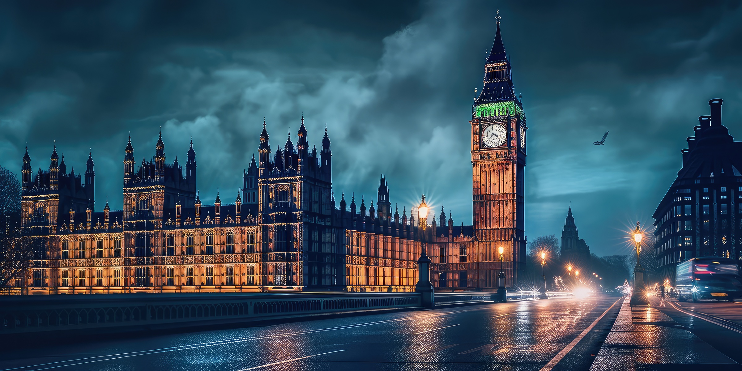 Big Ben and the Houses of Parliament lit up over the Thames in London